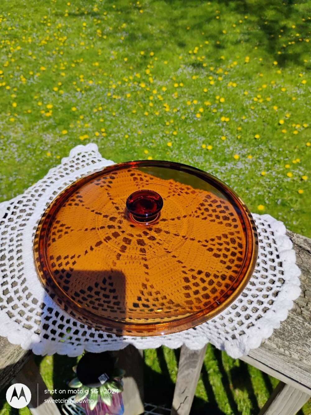 glass casserole dish LID only Anchor Hocking Fire-King Harvest amber vintage